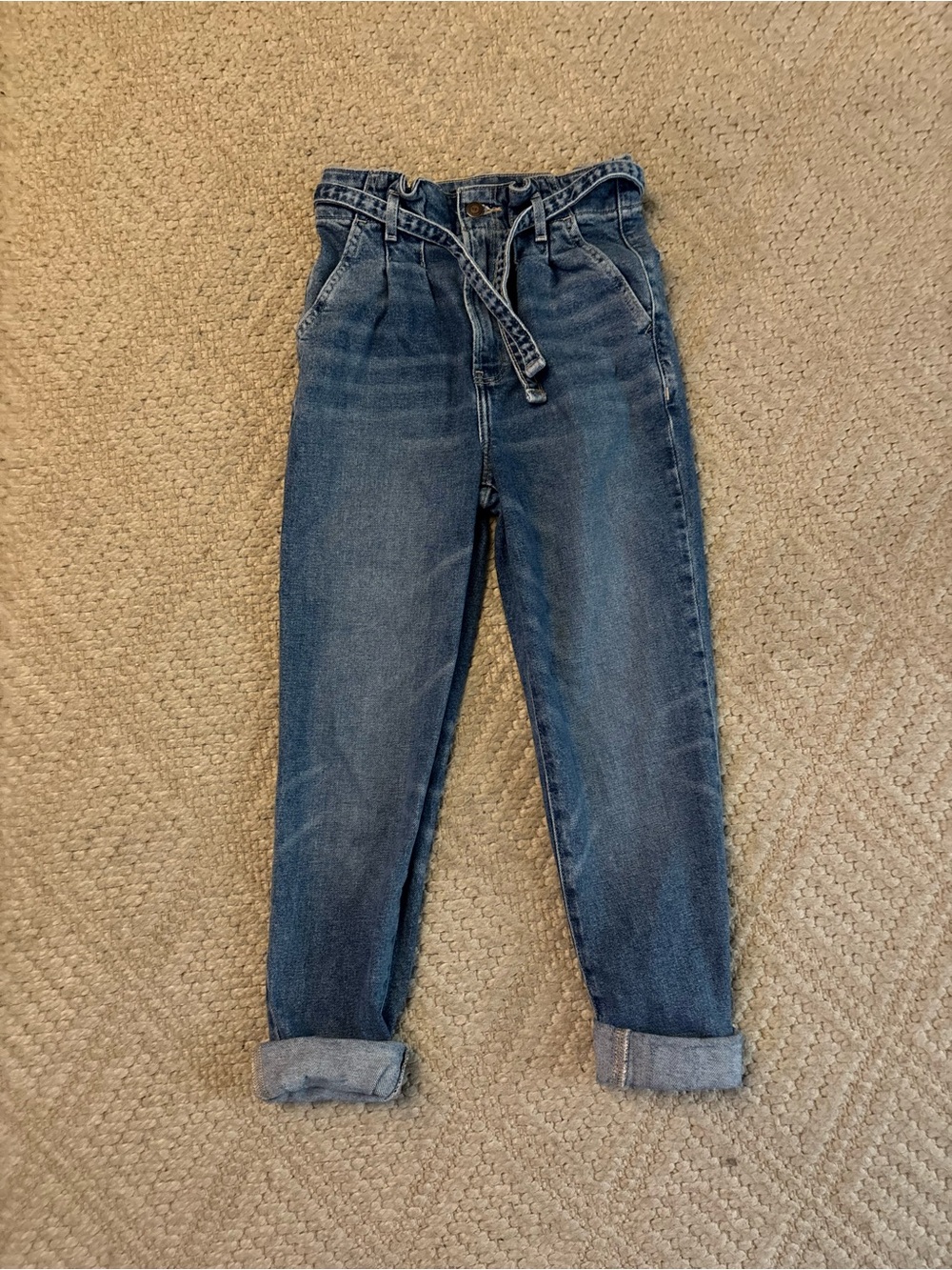 Hollister Washed Blue Paperbag Boyfriend Jeans with Tie Belt
